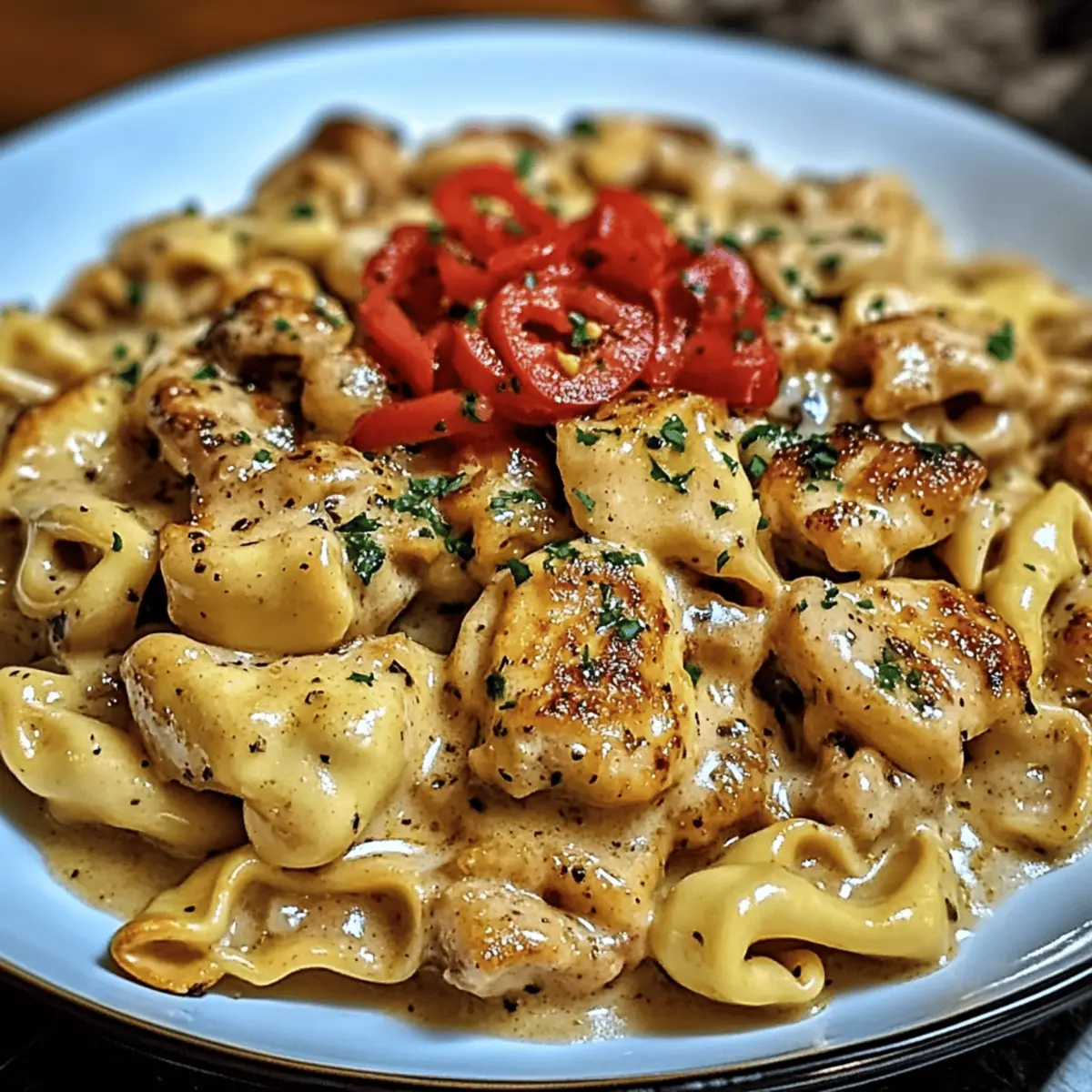 Cowboy Butter Garlic Chicken Tortellini with Fire-Roasted Red Peppers