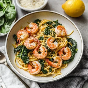 Lemon Garlic Shrimp Pasta With Spinach