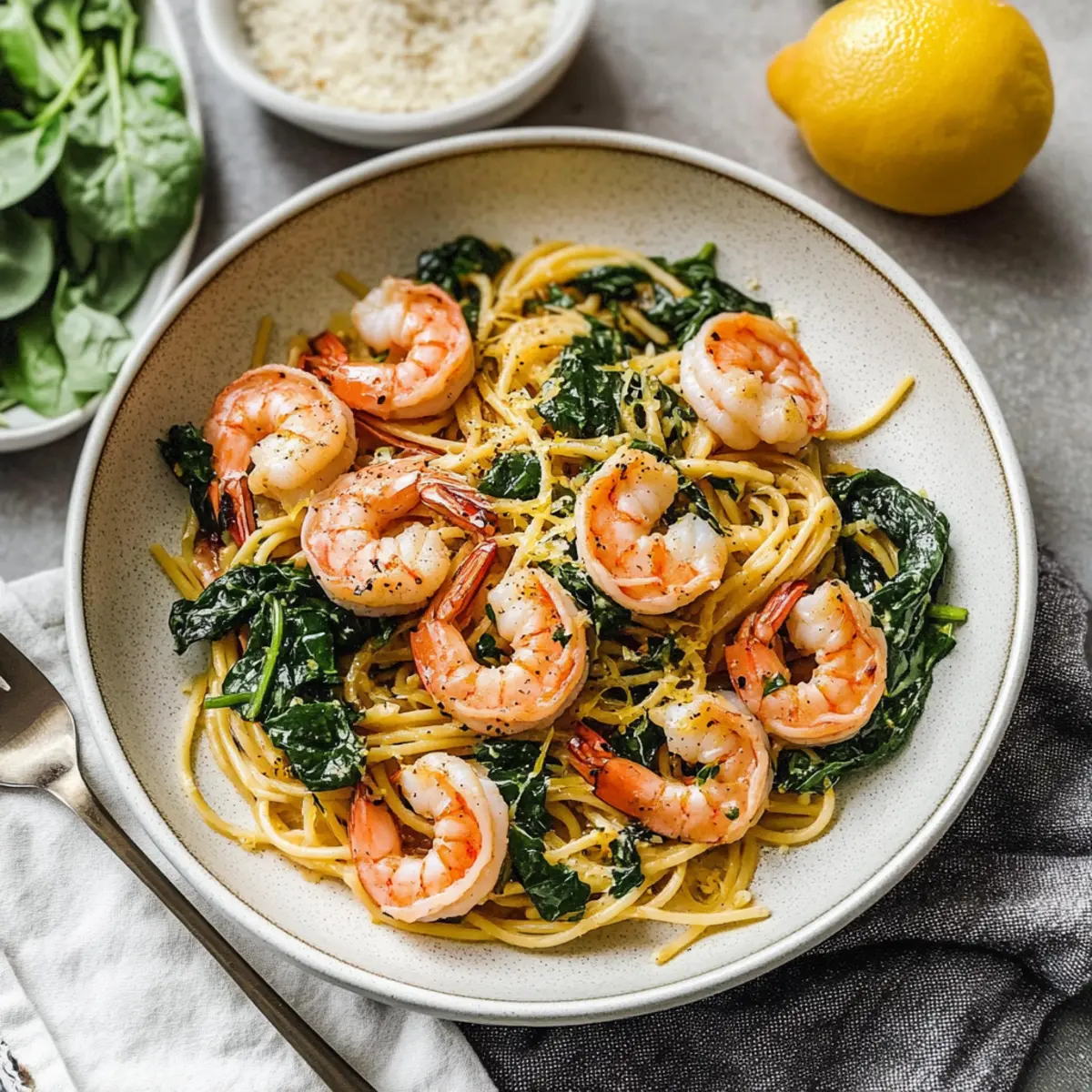 Lemon Garlic Shrimp Pasta With Spinach