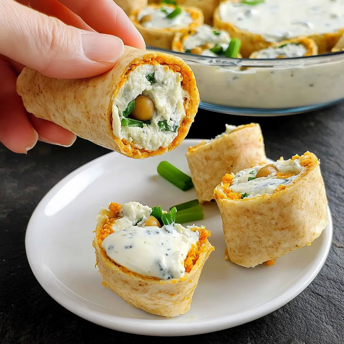 Buffalo Chickpea Pinwheels with Vegan Blue Cheese