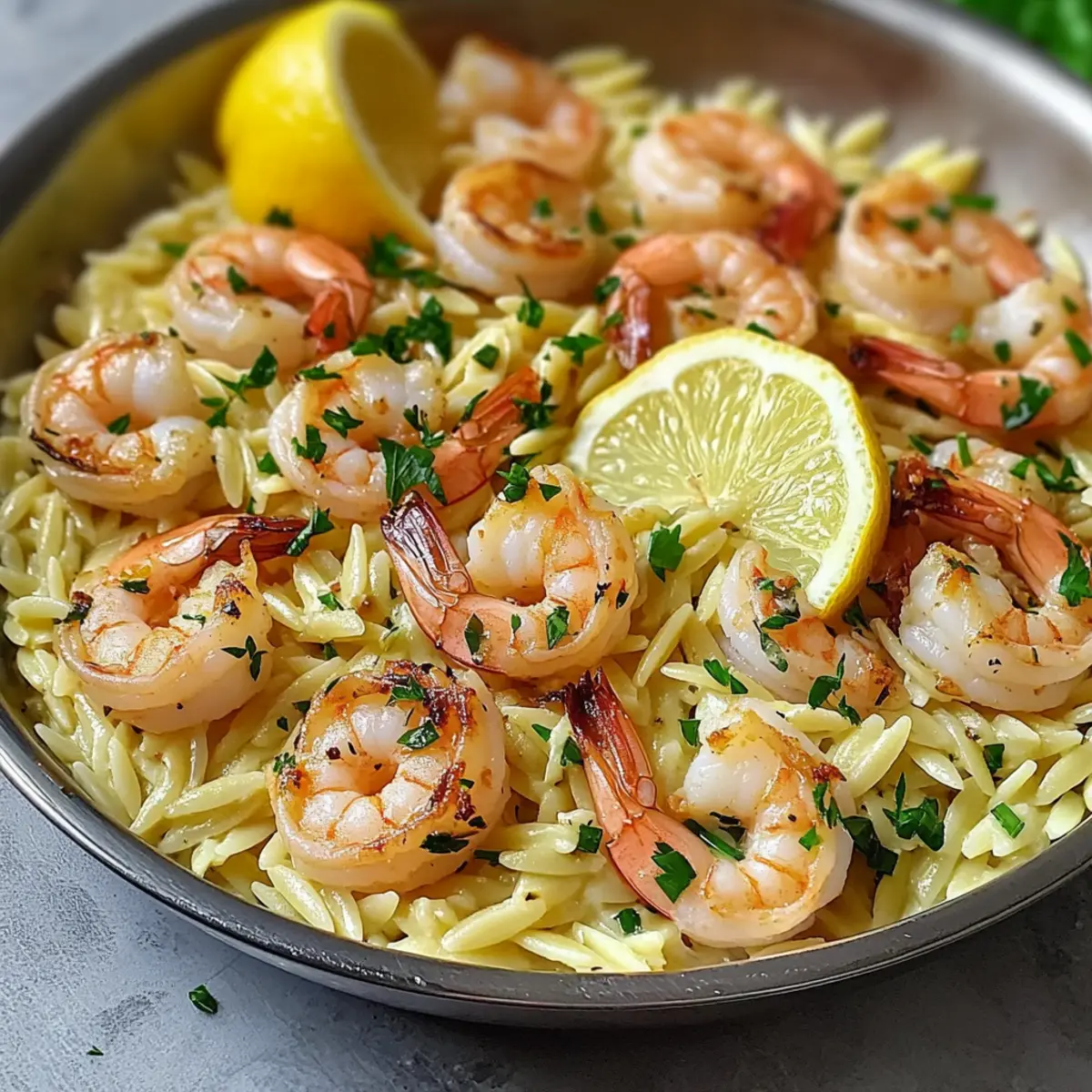Lemon Garlic Shrimp Orzo