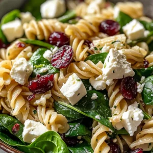 Spinach Pasta Salad with Feta and Cranberries