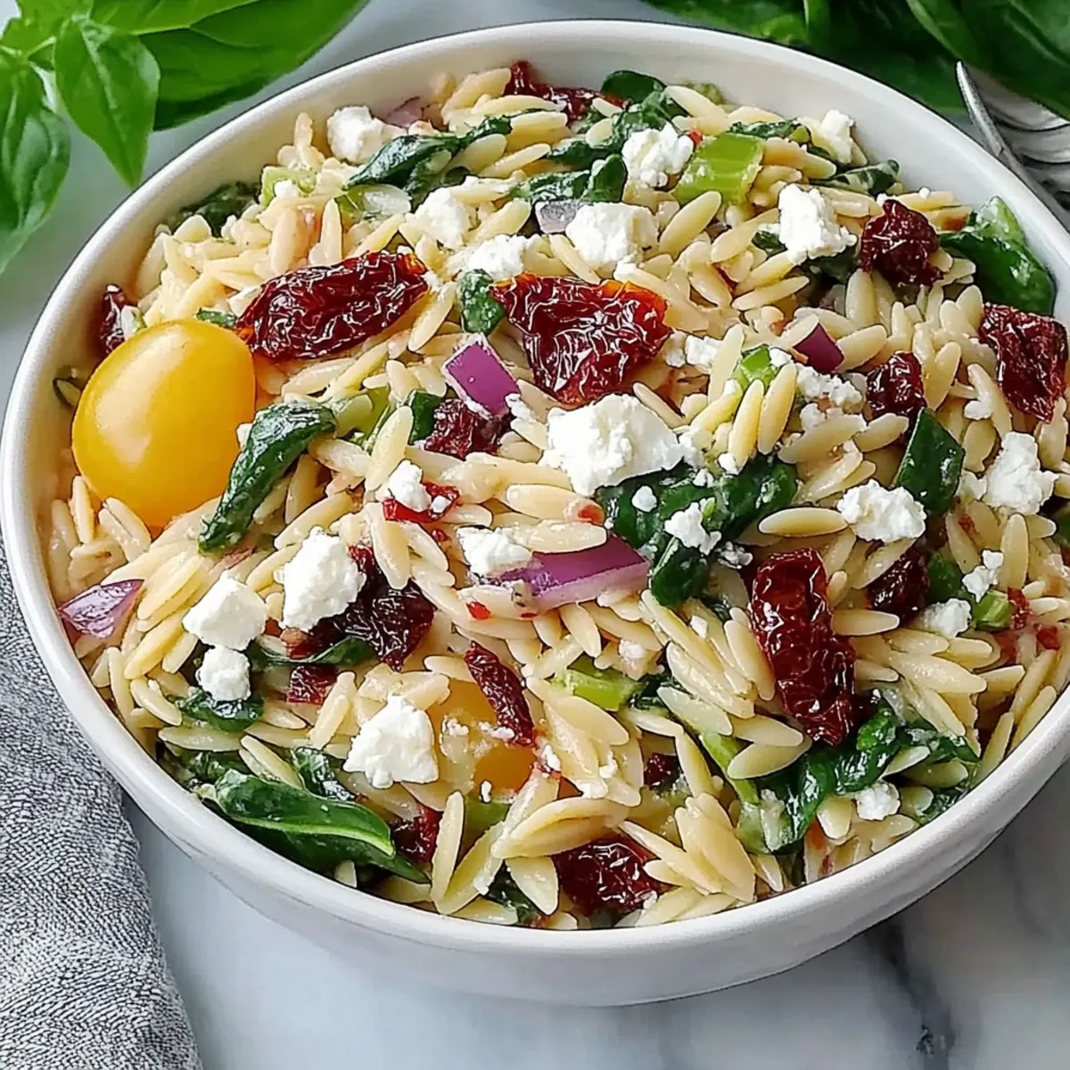 Orzo Pasta Salad with Feta and Sun Dried Tomatoes