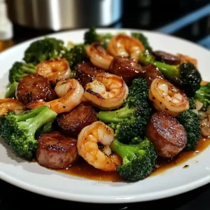 Honey Garlic Shrimp, Sausage & Broccoli