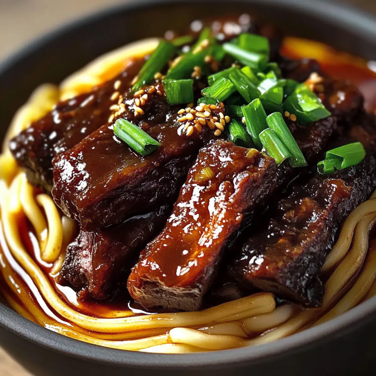 Simple Slow Cooker Asian BBQ Beef Ribs & Udon Noodles