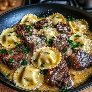 One-Skillet Garlic Butter Steak & Cheese Ravioli