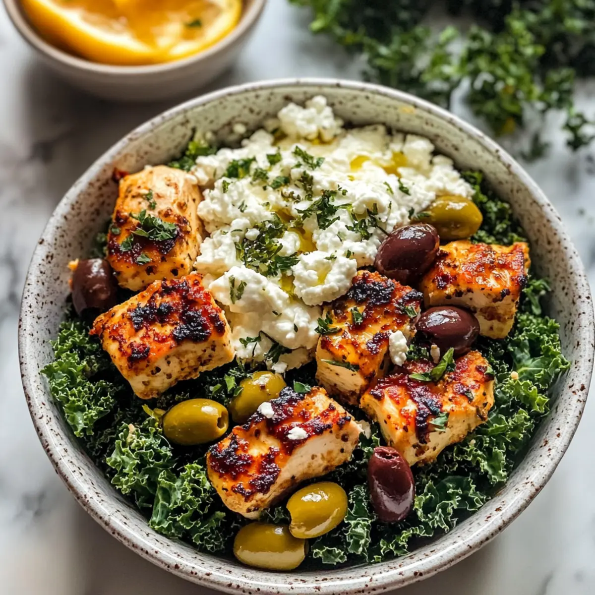 Greek Chicken Bowls with Creamy Tahini Feta Sauce