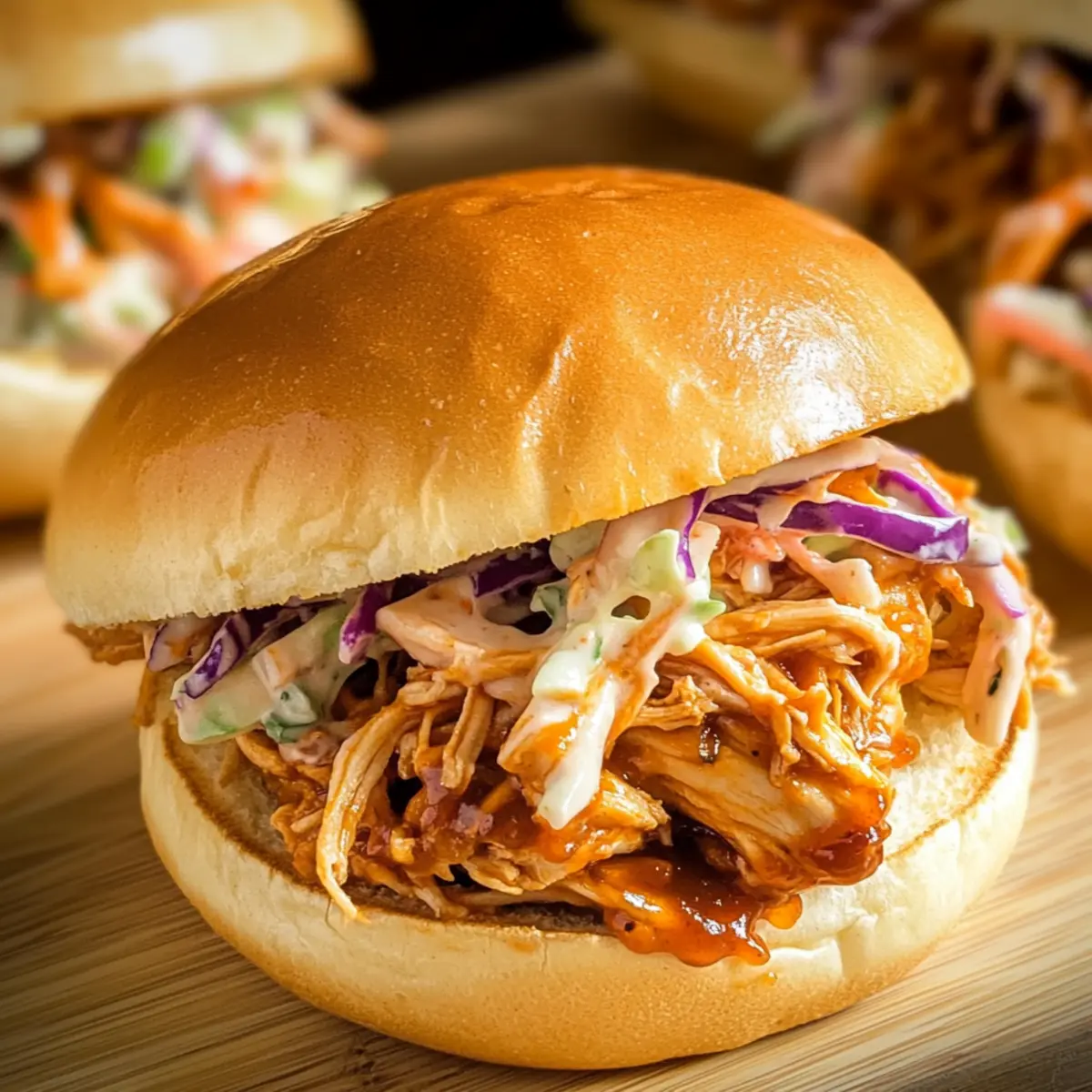 Barbecue Pulled Chicken Sliders with Coleslaw