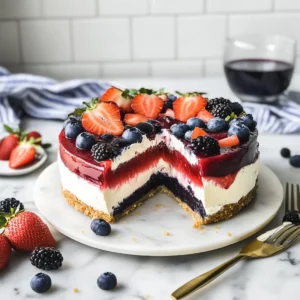 No-Bake Red, White, and Blue Cheesecake
