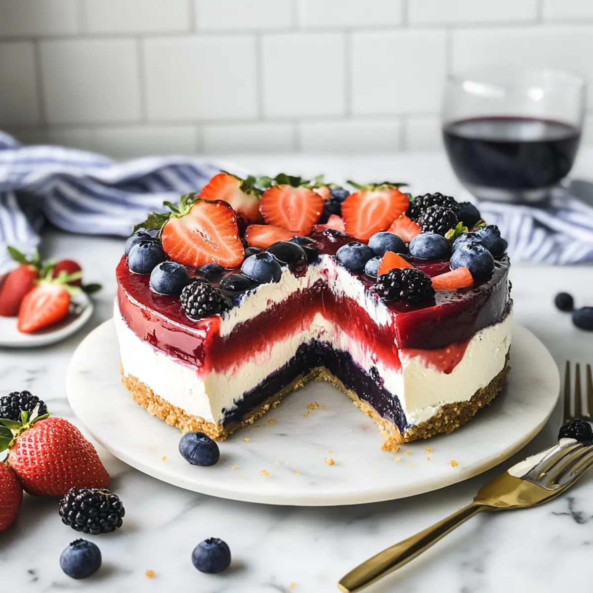 No-Bake Red, White, and Blue Cheesecake