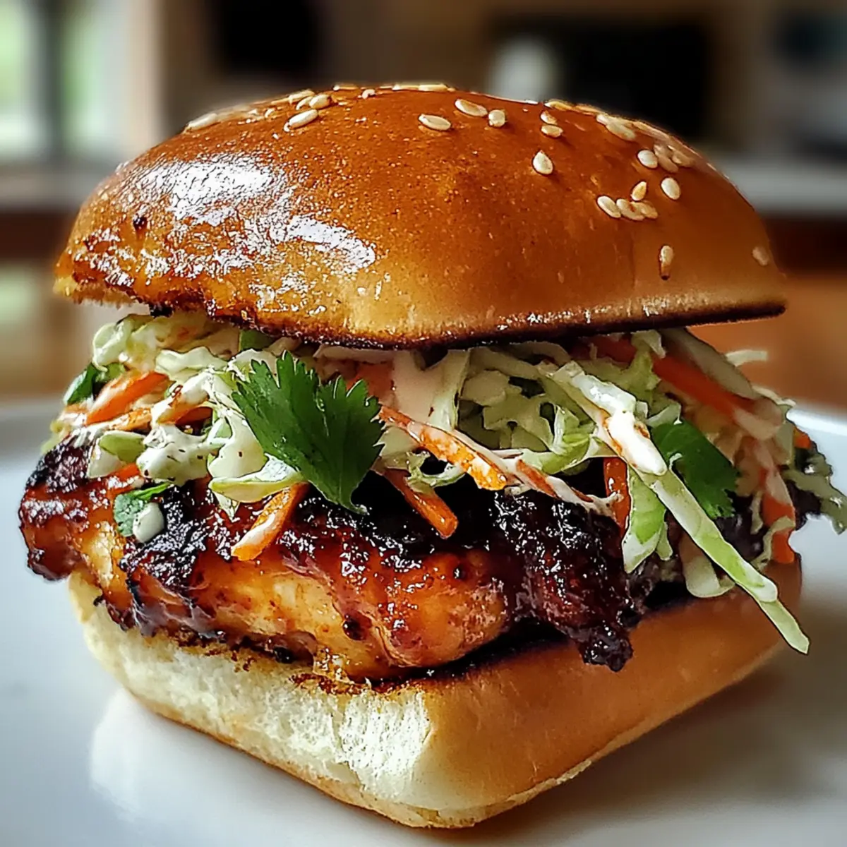 Spicy Korean BBQ Chicken Sandwich with Crispy Slaw