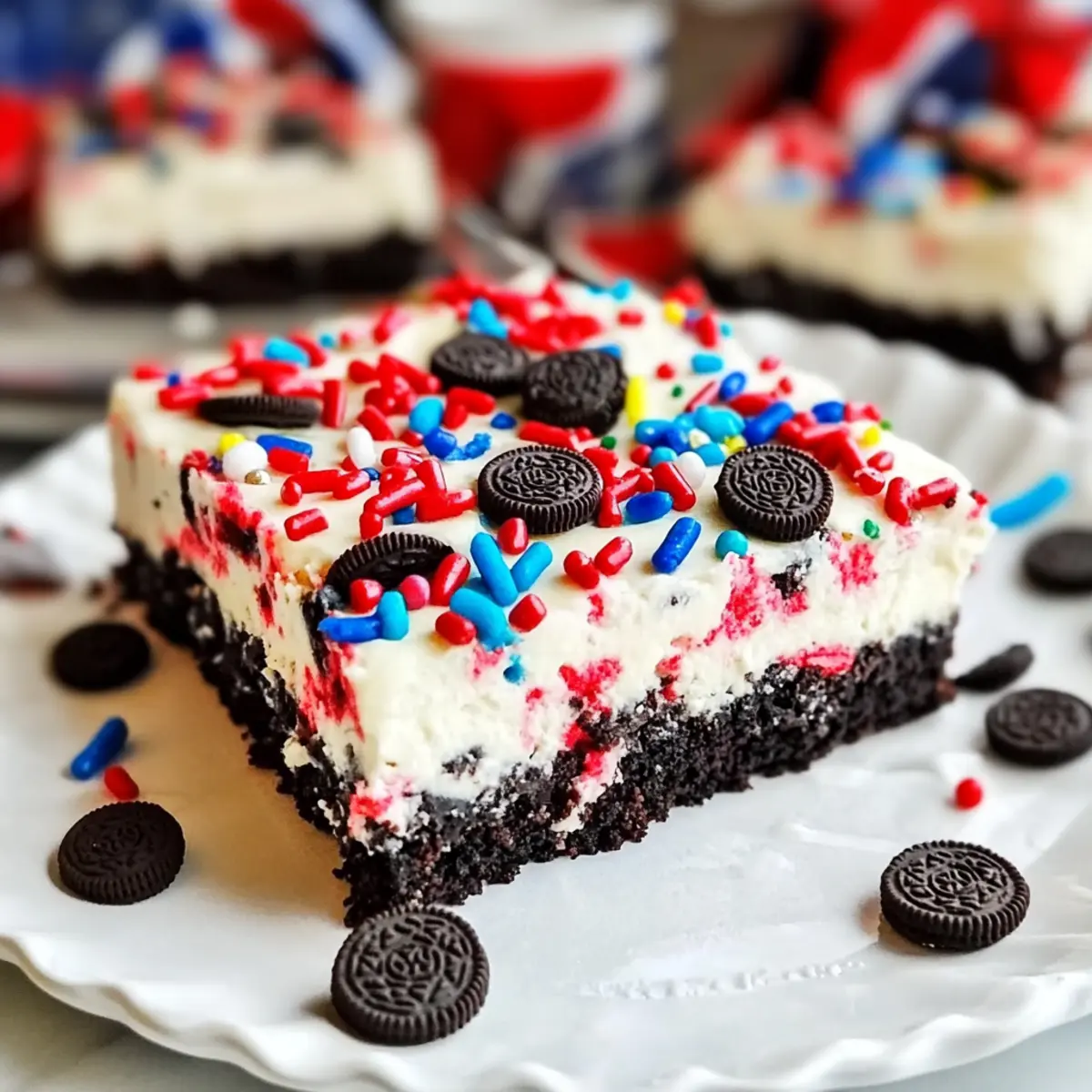 No-Bake Fireworks Oreo Cheesecake Bars