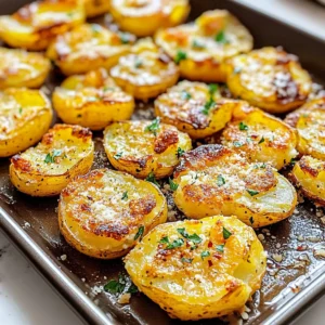 Baked Smashed Potatoes With Garlic & Parmesan