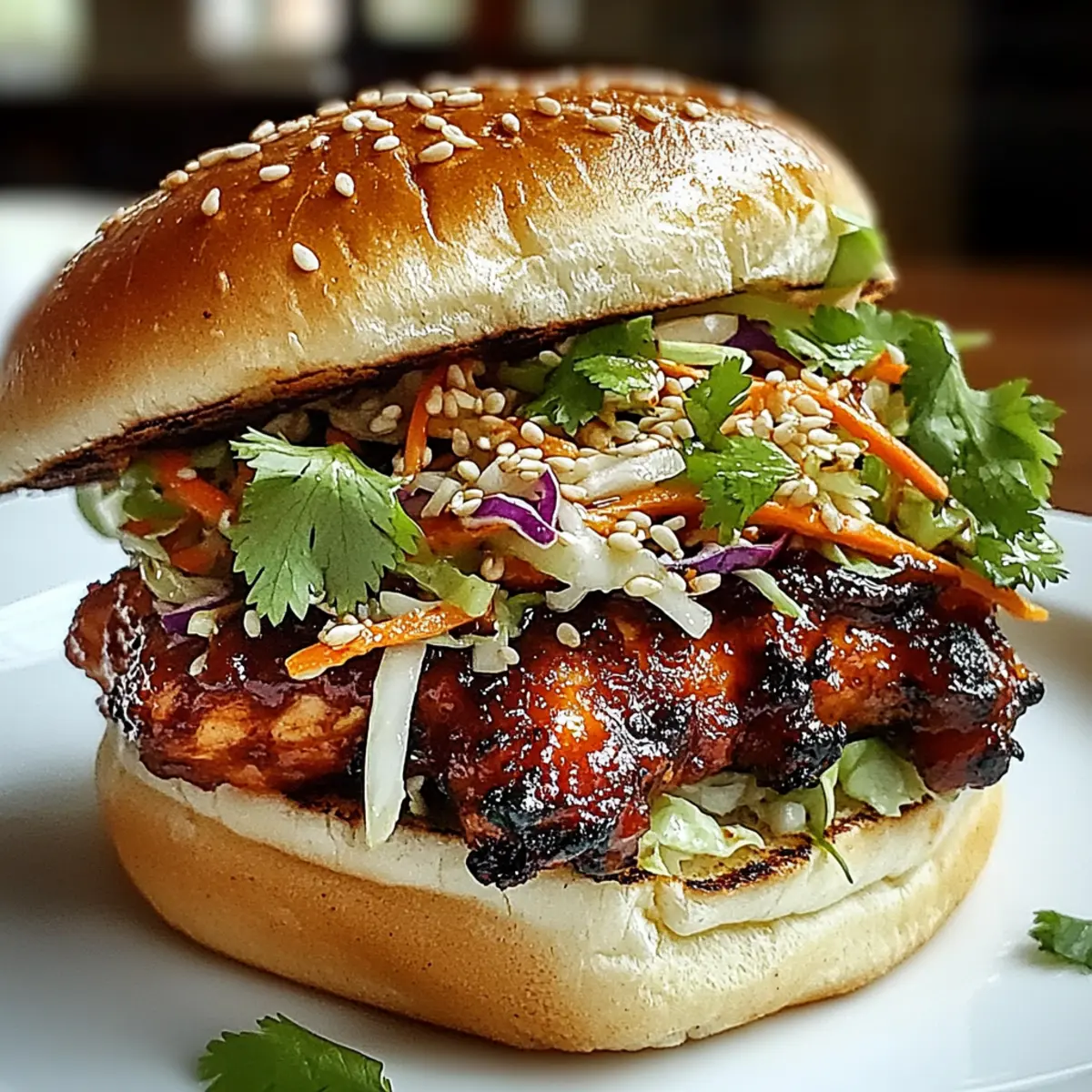 Spicy Korean BBQ Chicken Sandwich with Crispy Slaw