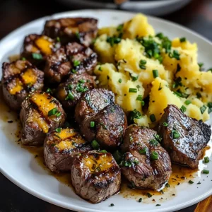 Garlic Butter Steak Bites and Cheesy Smashed Potatoes