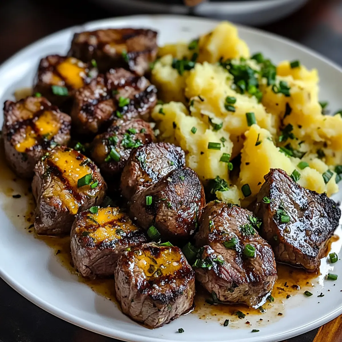 Garlic Butter Steak Bites and Cheesy Smashed Potatoes