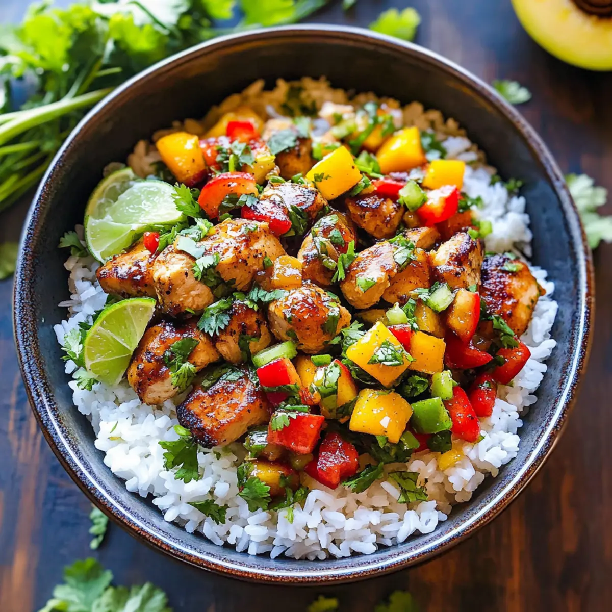 Cilantro-Lime Chicken Bowls with Peach Salsa