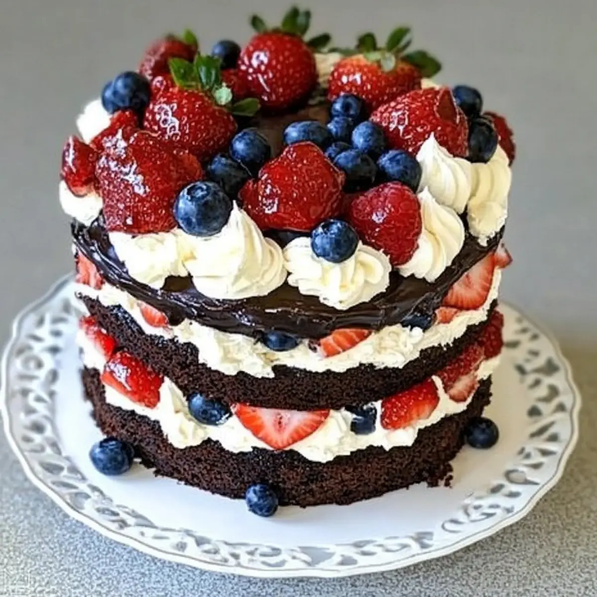 Three Tier Gluten-Free Fourth of July Chocolate Cake