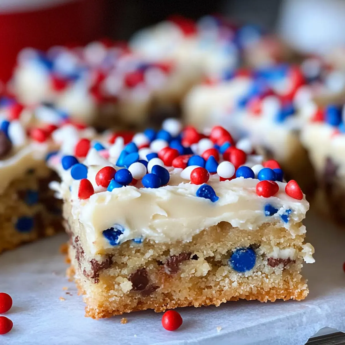 Red White and Blue Chocolate Chip Cookie Bars