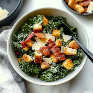 Kale Caesar Salad with Bacon & Homemade Croutons