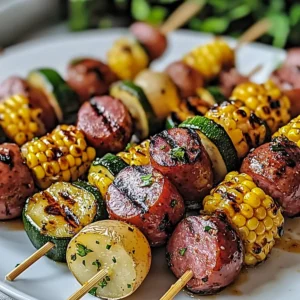 Cowboy Butter Kielbasa and Potato Skewers